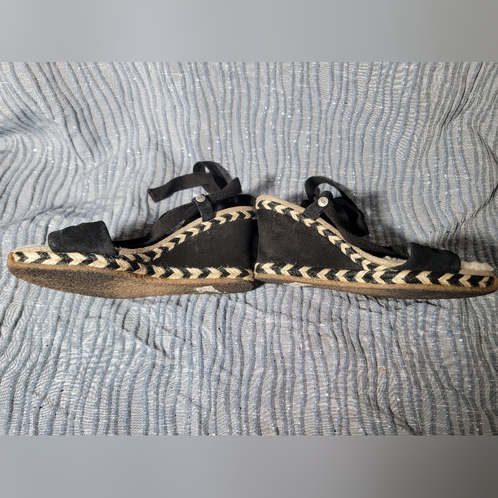 Ugg Australia Espadrille Black Wrap Tie Strap Wedge Sandals Size 8.5 - Picture 8 of 9